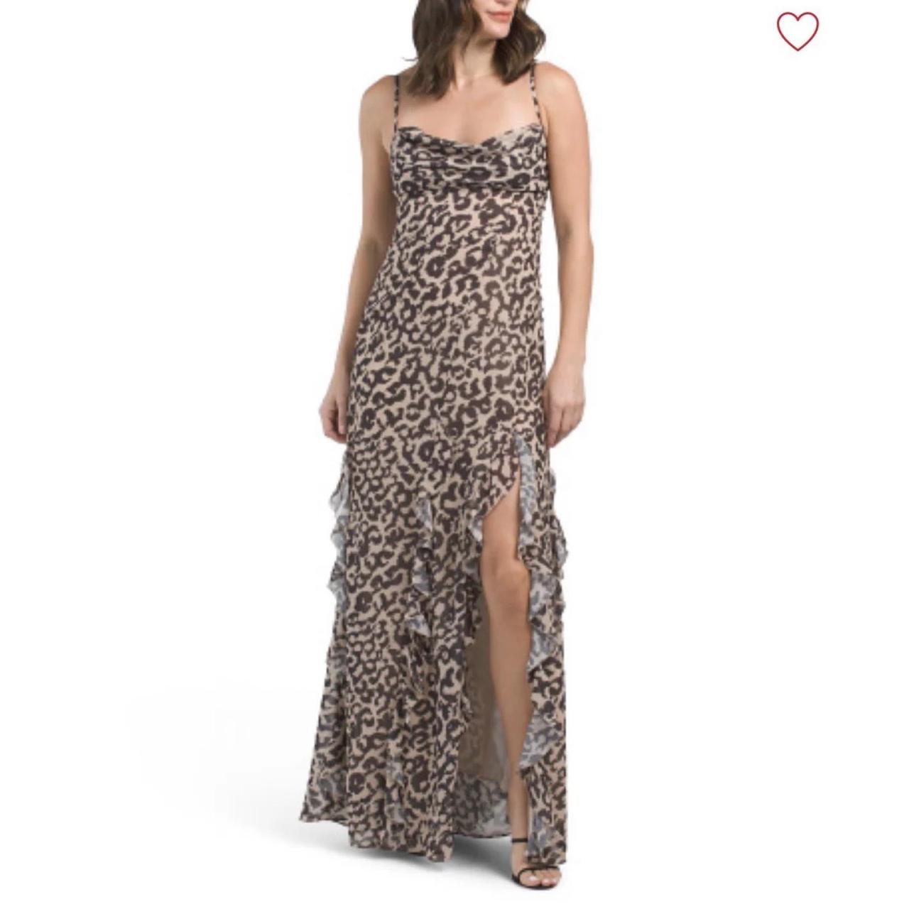 Nwt Nicholas Kamila Ruffle Cowl Gown Leopard Print Ruffle Maxi Dress Sz 4